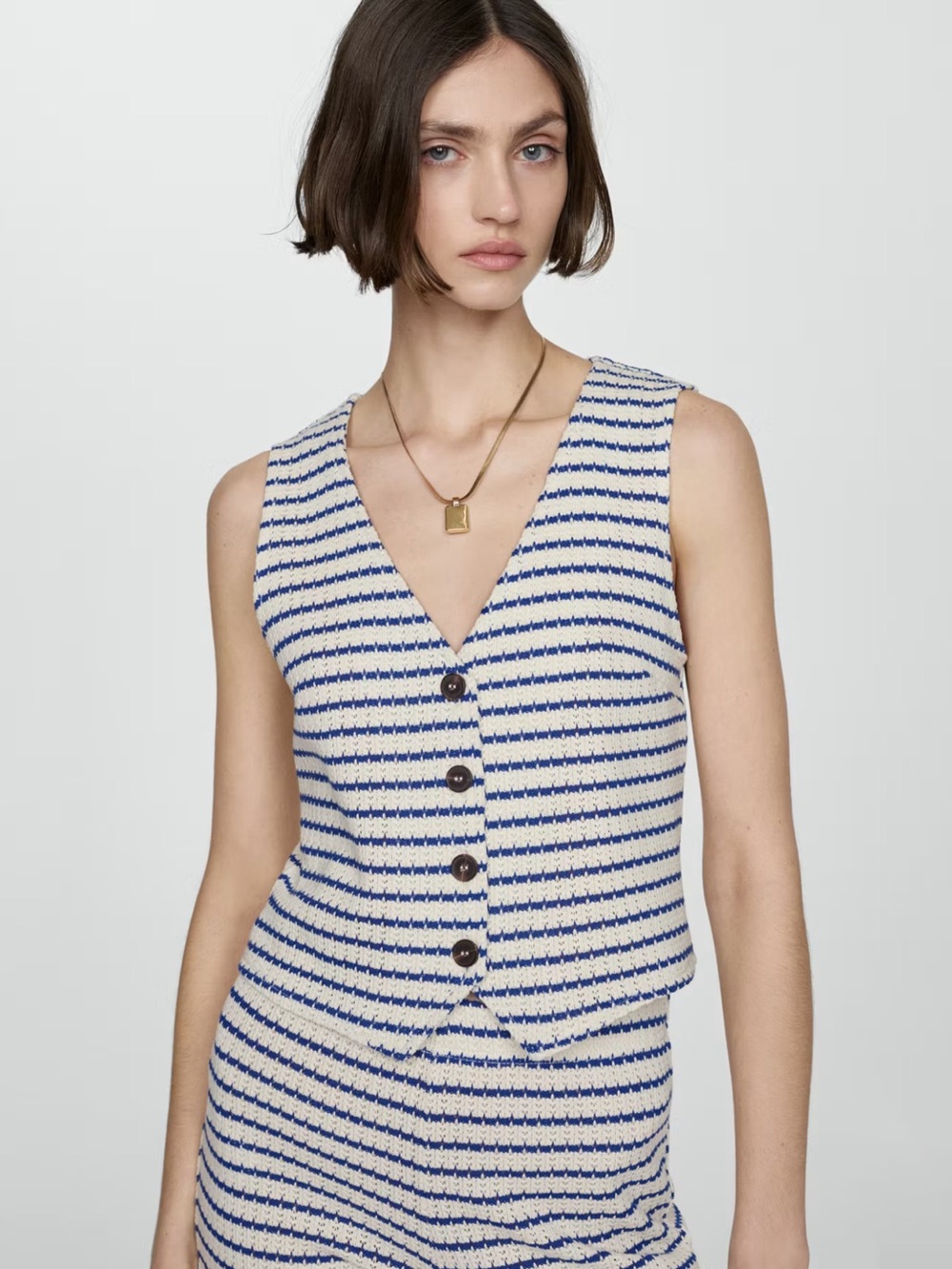 Mango Blue and White Striped Crochet Vest